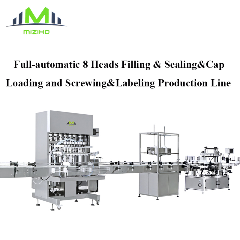 Full-automatic 8 Heads Filling&Sealing&Cap Loading and Screwing&Labeling Production Line